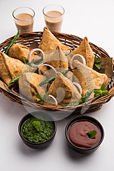 SamosaÂ Snack is an Indian deep fried pastry with a spiced filling usually made with potatoes, spices and herb